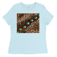 Baby Blue leopard gemstone leather Ladies Tee - BarkalooDesign