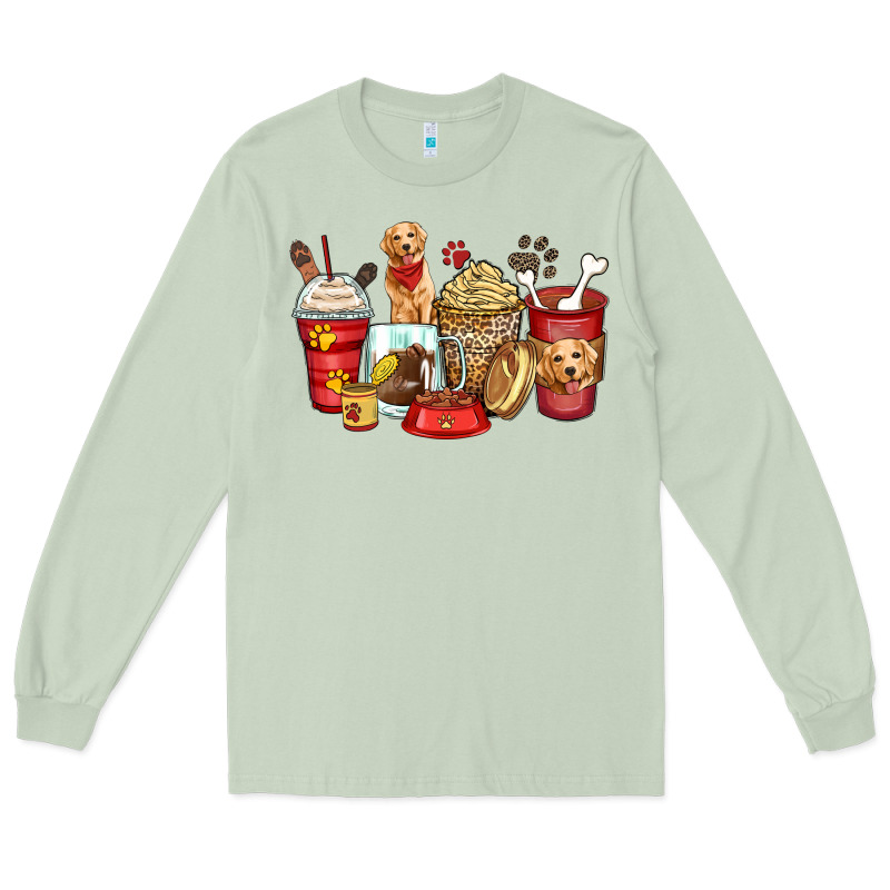 Golden Retriever Coffee Cups Long Sleeve Tee by Zillion Design Studio | Teevron