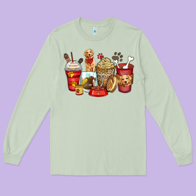 Long Sleeve Tee golden retriever coffee cups