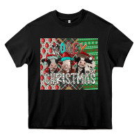Black mooey Christmas Heavy Core Tee - CowhideDigitalArt