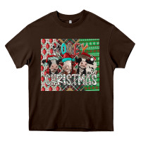 Chocolate Brown mooey Christmas Heavy Core Tee - CowhideDigitalArt
