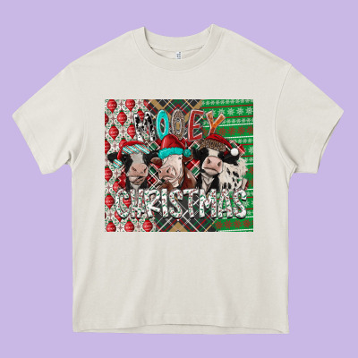 Mooey Christmas Heavy Core Tee Designed By Cowhidedigitalart