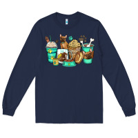 Navy french bulldog coffee cups Long Sleeve Tee - Zillion Design Studio