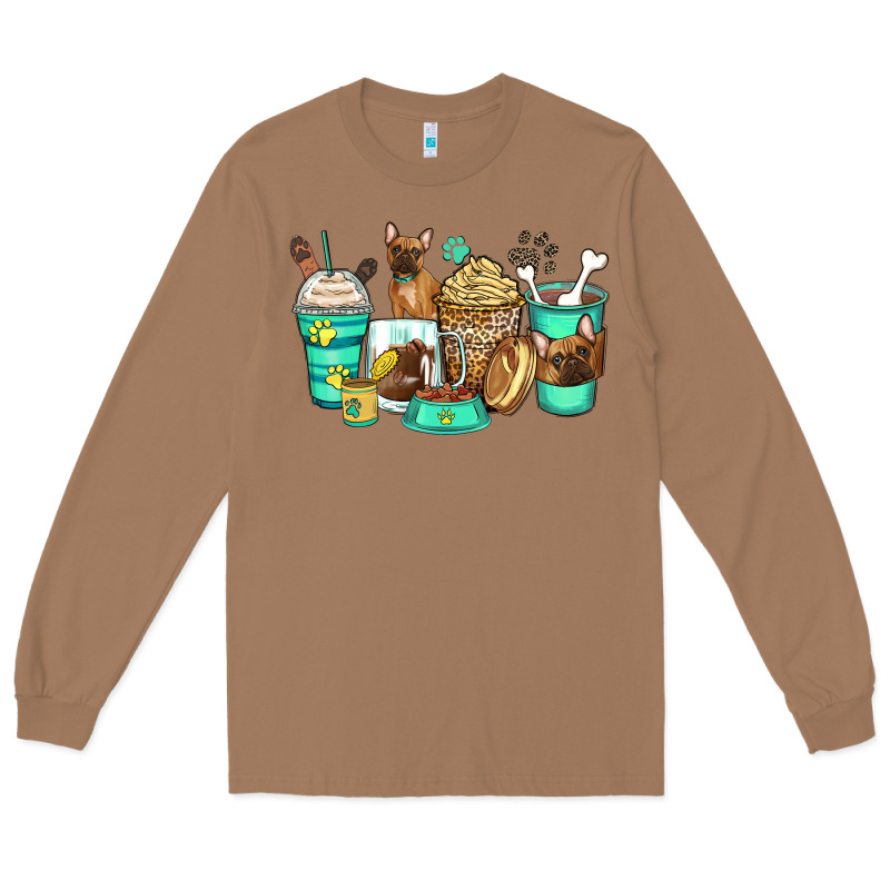 French Bulldog Coffee Cups Long Sleeve Tee by Zillion Design Studio | Teevron
