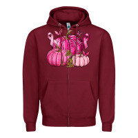 Burgundy Breast Cancer We Wear Pink with Pumpkin and Ribbon Zipper Hoodie - texasbilliewilder