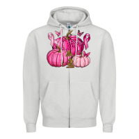Dove Grey Breast Cancer We Wear Pink with Pumpkin and Ribbon Zipper Hoodie - texasbilliewilder