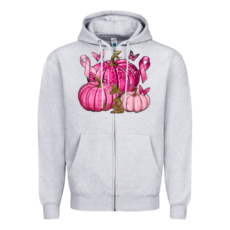 Breast Cancer We Wear Pink With Pumpkin And Ribbon Zipper Hoodie by texasbilliewilder | Teevron