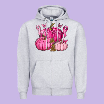 Breast Cancer We Wear Pink With Pumpkin And Ribbon Zipper Hoodie Designed By Texasbilliewilder