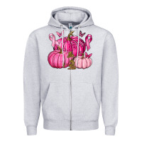 Heather Grey Breast Cancer We Wear Pink with Pumpkin and Ribbon Zipper Hoodie - texasbilliewilder