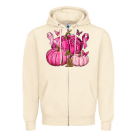 Sandshell Breast Cancer We Wear Pink with Pumpkin and Ribbon Zipper Hoodie - texasbilliewilder