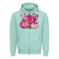 Seafoam Breast Cancer We Wear Pink with Pumpkin and Ribbon Zipper Hoodie - texasbilliewilder