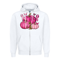 White Breast Cancer We Wear Pink with Pumpkin and Ribbon Zipper Hoodie - texasbilliewilder