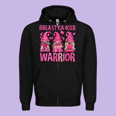 Breast Cancer Warrior Gnomes Zipper Hoodie Designed By Texasbilliewilder