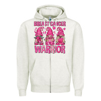 Oatmeal Heather Breast Cancer Warrior Gnomes Zipper Hoodie - texasbilliewilder