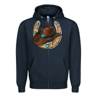 Navy horseshoe cowboy hat Zipper Hoodie - RanaPortraitStore