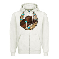 Oatmeal Heather horseshoe cowboy hat Zipper Hoodie - RanaPortraitStore