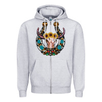 Heather Grey western horseshoe skull Zipper Hoodie - RanaPortraitStore