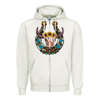 Oatmeal Heather western horseshoe skull Zipper Hoodie - RanaPortraitStore