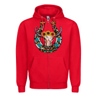 Red western horseshoe skull Zipper Hoodie - RanaPortraitStore