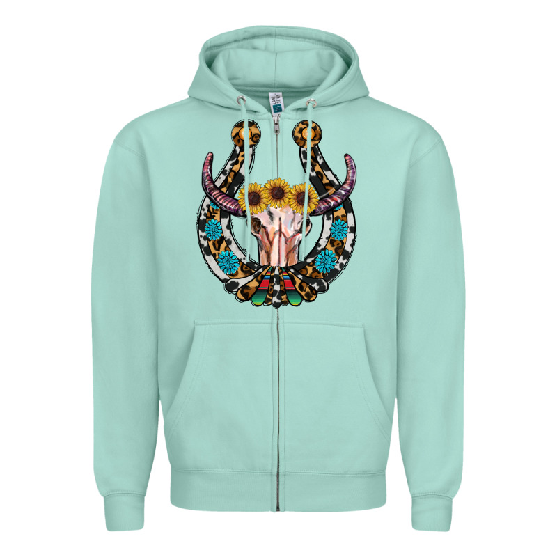 Western Horseshoe Skull Zipper Hoodie by RanaPortraitStore | Teevron