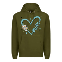 Army Green mom with heart and flowers Premium Hoodie - MaliasSmallBusiness