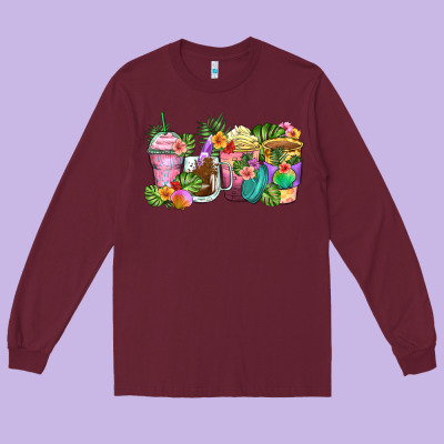 Long Sleeve Tee tropical coffee cups