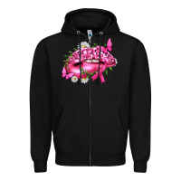 Black Breast Cancer with Ribbon Pink Lips Zipper Hoodie - texasbilliewilder