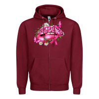 Burgundy Breast Cancer with Ribbon Pink Lips Zipper Hoodie - texasbilliewilder
