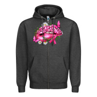 Charcoal Heather Breast Cancer with Ribbon Pink Lips Zipper Hoodie - texasbilliewilder