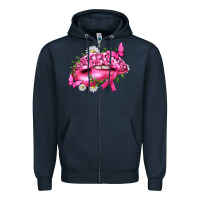 Navy Breast Cancer with Ribbon Pink Lips Zipper Hoodie - texasbilliewilder