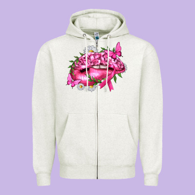Breast Cancer With Ribbon Pink Lips Zipper Hoodie Designed By Texasbilliewilder