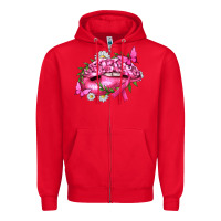 Red Breast Cancer with Ribbon Pink Lips Zipper Hoodie - texasbilliewilder