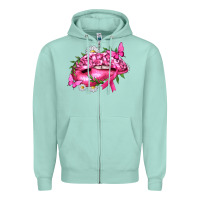 Seafoam Breast Cancer with Ribbon Pink Lips Zipper Hoodie - texasbilliewilder