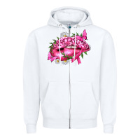 White Breast Cancer with Ribbon Pink Lips Zipper Hoodie - texasbilliewilder