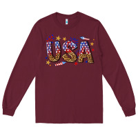 Burgundy usa 4th of july bw Long Sleeve Tee - texasbilliewilder