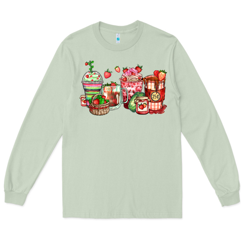 Strawberry Farm Fresh Coffee Cups Long Sleeve Tee by Zillion Design Studio | Teevron