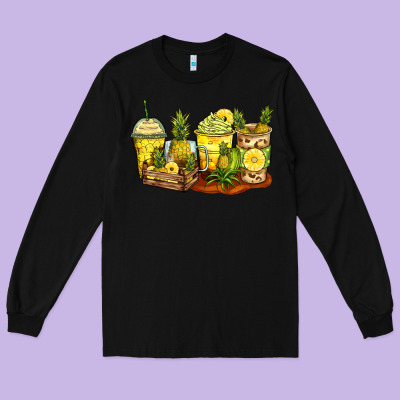 Long Sleeve Tee pineapple farm fresh coffee cups