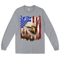 Heather Grey usa flag with eagle head Long Sleeve Tee - texasbilliewilder
