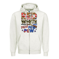 Oatmeal Heather red white and pew pew pew Zipper Hoodie - Zillion Design Studio