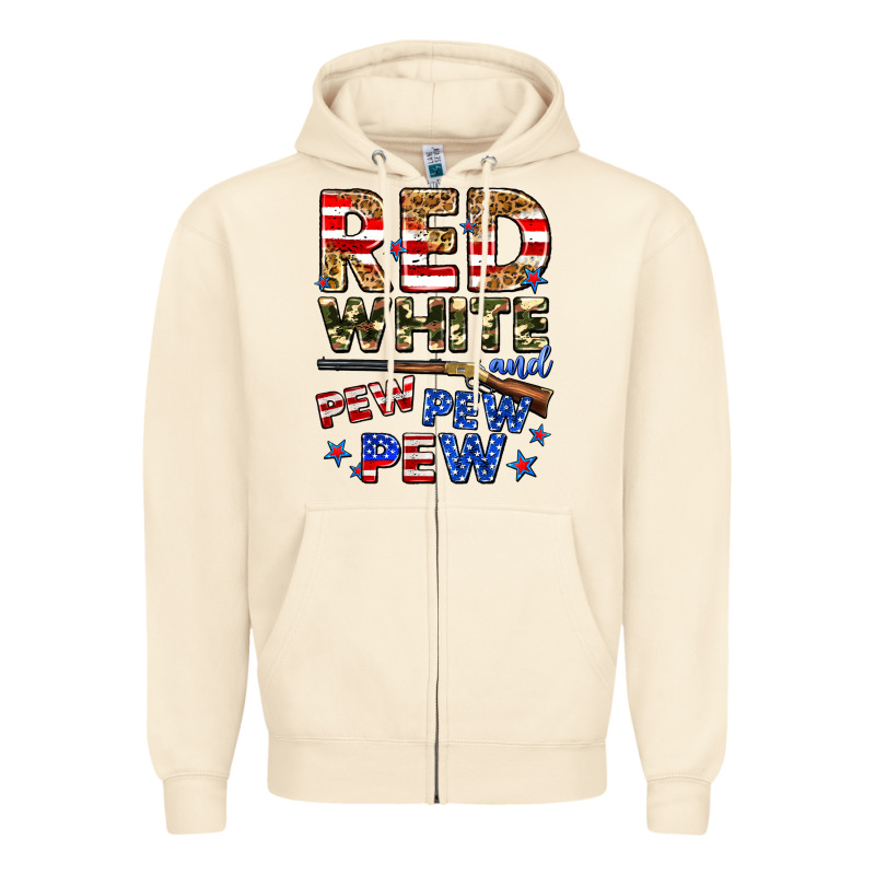 Red White And Pew Pew Pew Zipper Hoodie by Zillion Design Studio | Teevron