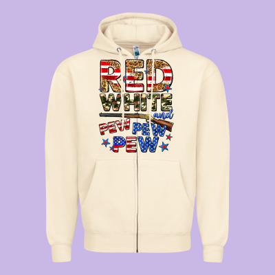 Red White And Pew Pew Pew Zipper Hoodie Designed By Zillion Design Studio