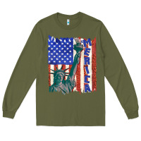 Army Green usa flag with statue of liberty Long Sleeve Tee - texasbilliewilder