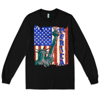 Black usa flag with statue of liberty Long Sleeve Tee - texasbilliewilder