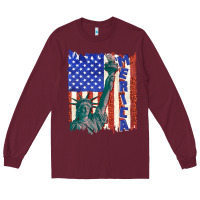Burgundy usa flag with statue of liberty Long Sleeve Tee - texasbilliewilder