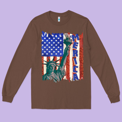 Long Sleeve Tee usa flag with statue of liberty