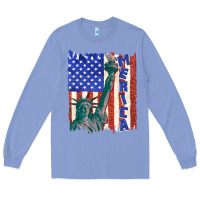 Colony Blue usa flag with statue of liberty Long Sleeve Tee - texasbilliewilder