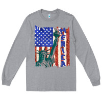 Heather Grey usa flag with statue of liberty Long Sleeve Tee - texasbilliewilder
