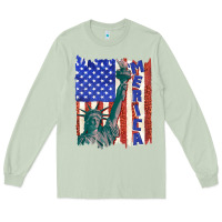 Matcha usa flag with statue of liberty Long Sleeve Tee - texasbilliewilder