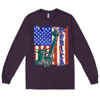 Plum usa flag with statue of liberty Long Sleeve Tee - texasbilliewilder