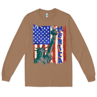 Toasted Coconut usa flag with statue of liberty Long Sleeve Tee - texasbilliewilder